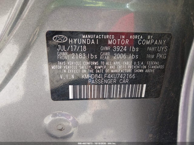 Hyundai ELANTRA SEL 2019 KMHD84LF4KU742166 Image 9