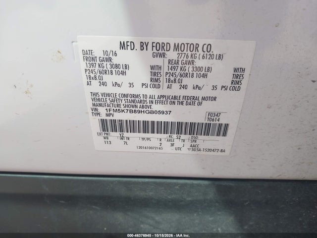 1FM5K7B89HGB05937 Ford Explorer
