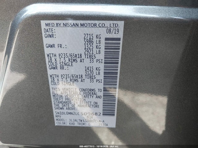 5N1DL0MN2LC509682 Infiniti QX60 LUXE