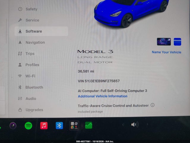46377061 :رقم المزاد ، 5YJ3E1EB9NF275857 vin ، 2022 Tesla Model 3 Long Range Dual Motor All-wheel Drive مزاد بيع