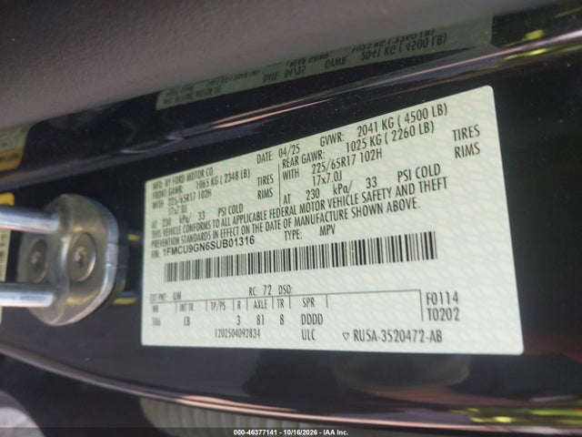Продажа на аукционе авто 2025 Ford Escape Active, vin: 1FMCU9GN6SUB01316, номер лота: 46377141
