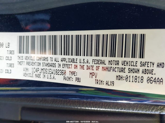 2014 Jeep Cherokee Limited მანქანა იყიდება აუქციონზე, vin: 1C4PJMDS1EW182360, აუქციონის ნომერი: 46377200