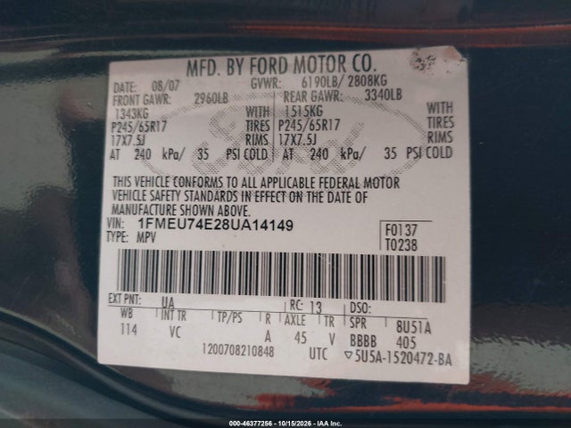 Продаж на аукціоні авто 2008 Ford Explorer Eddie Bauer, vin: 1FMEU74E28UA14149, номер лоту: 46377256