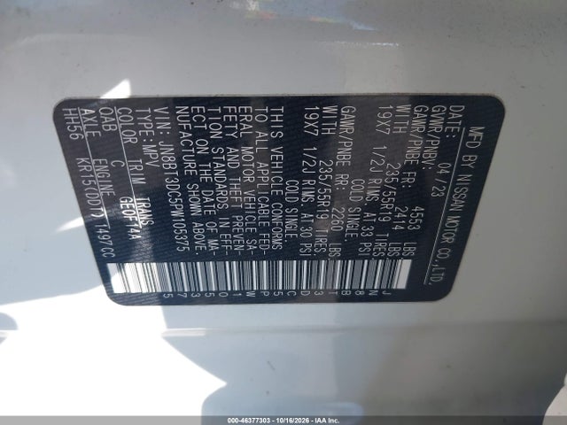 Продажа на аукционе авто 2023 Nissan Rogue Platinum Fwd, vin: JN8BT3DC5PW105375, номер лота: 46377303