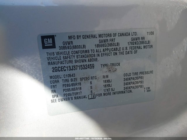 46377348 :رقم المزاد ، 2GCEC13J371532459 vin ، 2007 Chevrolet Silverado 1500 Ltz مزاد بيع