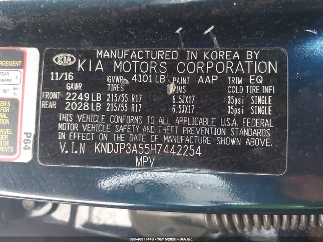KIA SOUL + 2017 KNDJP3A55H7442254 Image 9
