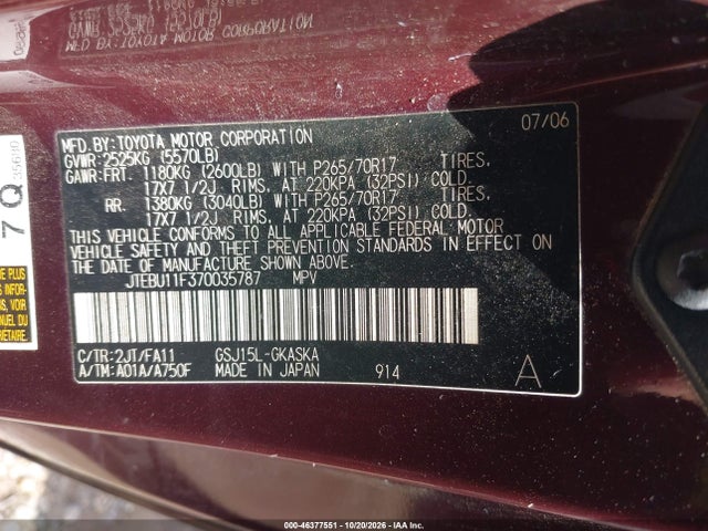 Продаж на аукціоні авто 2007 Toyota Fj Cruiser, vin: JTEBU11F370035787, номер лоту: 46377551