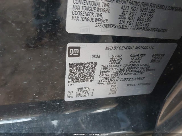 46377587 :رقم المزاد ، 1GCUKDED9TZ133547 vin ، 2026 Chevrolet Silverado 1500 4wd  Standard Bed Lt مزاد بيع