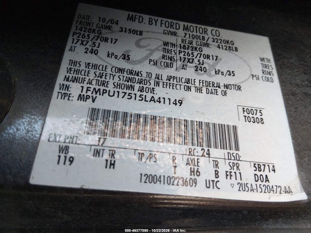 Продажа на аукционе авто 2005 Ford Expedition Eddie Bauer/king Ranch, vin: 1FMPU17515LA41149, номер лота: 46377590