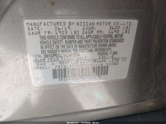 Aukcja sprzedaży 2019 Nissan Kicks Sv, vin: 3N1CP5CU7KL541074, numer aukcji: 46377617