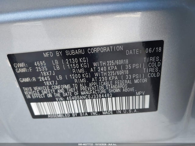 Subaru Outback 2.5i Limited 2018 4S4BSANC0J3384482 Image 9