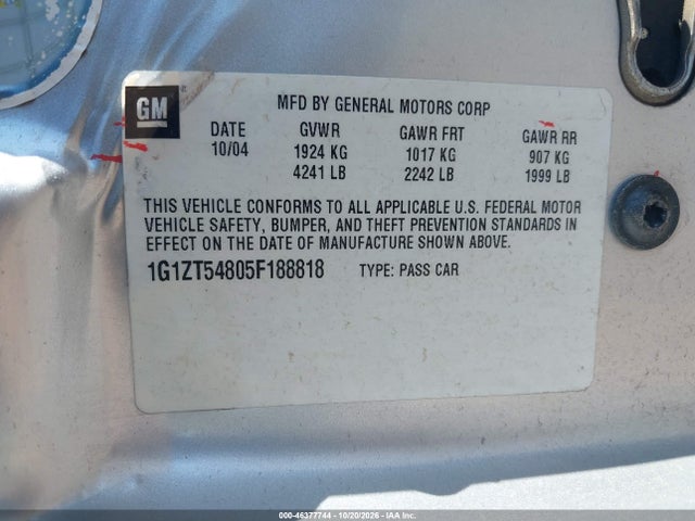 Aukcja sprzedaży 2005 Chevrolet Malibu Ls, vin: 1G1ZT54805F188818, numer aukcji: 46377744