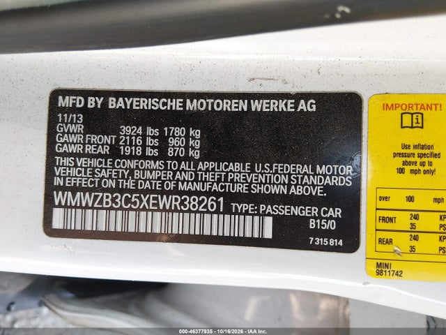 46377935 :رقم المزاد ، WMWZB3C5XEWR38261 vin ، 2014 Mini Countryman Cooper مزاد بيع