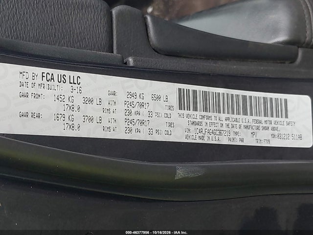 Продажа на аукционе авто 2016 Jeep Grand Cherokee Laredo, vin: 1C4RJFAG4GC367219, номер лота: 46377956