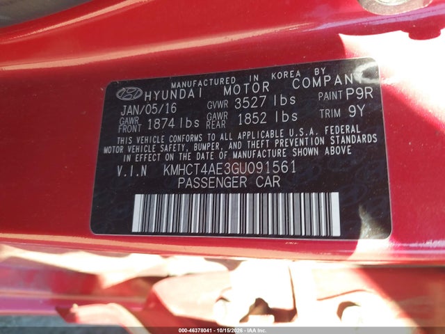 Aukcja sprzedaży 2016 Hyundai Accent Se, vin: KMHCT4AE3GU091561, numer aukcji: 46378041