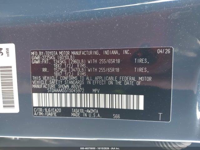 Продаж на аукціоні авто 2026 Toyota Grand Highlander Xle, vin: 5TDAAAA55TS045972, номер лоту: 46378055