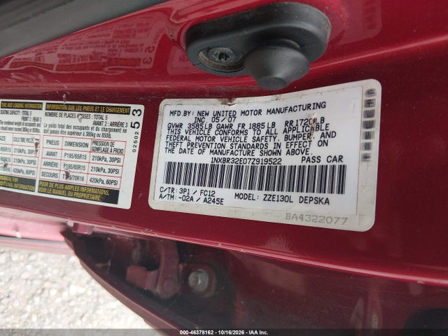 Продажа на аукционе авто 2007 Toyota Corolla S, vin: 1NXBR32E07Z919522, номер лота: 46378162