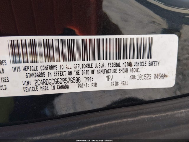 46378279 :رقم المزاد ، 2C4RDGCG6DR576586 vin ، 2013 Dodge Grand Caravan Sxt مزاد بيع