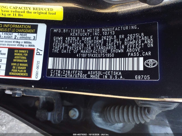 2014 Toyota Camry Se მანქანა იყიდება აუქციონზე, vin: 4T1BF1FKXEU751950, აუქციონის ნომერი: 46378302