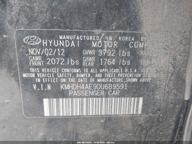 Продаж на аукціоні авто 2013 Hyundai Elantra Limited, vin: KMHDH4AE9DU689591, номер лоту: 46378479