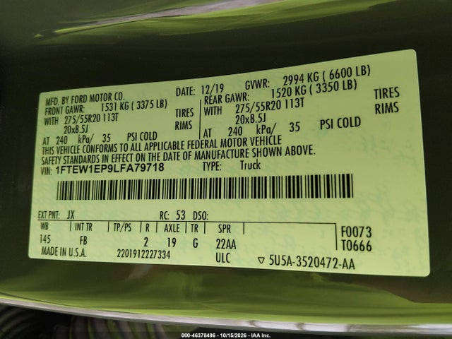 Ford F-150 Xlt 2020 1FTEW1EP9LFA79718 Image 9