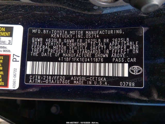 Aukcja sprzedaży 2014 Toyota Camry Se, vin: 4T1BF1FK1EU411876, numer aukcji: 46378537