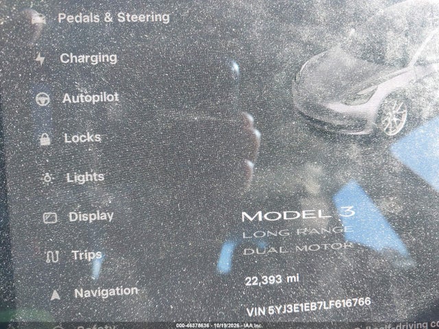 2020 Tesla Model 3 მანქანა იყიდება აუქციონზე, vin: 5YJ3E1EB7LF616766, აუქციონის ნომერი: 46378636