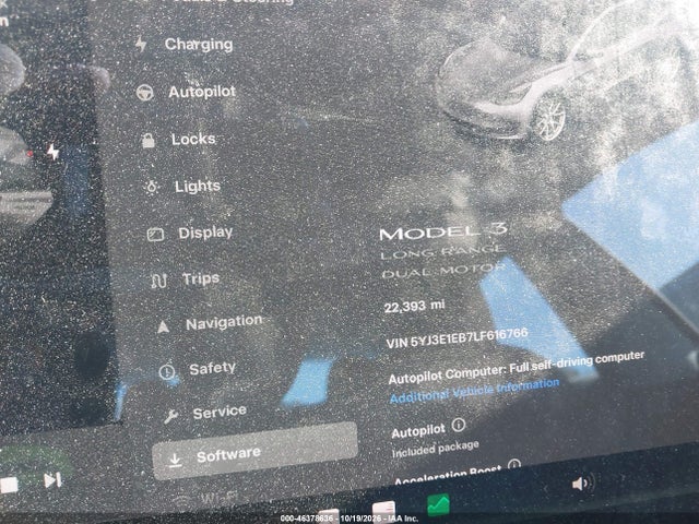 2020 Tesla Model 3 მანქანა იყიდება აუქციონზე, vin: 5YJ3E1EB7LF616766, აუქციონის ნომერი: 46378636