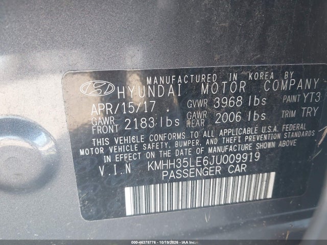 Aukcja sprzedaży 2018 Hyundai Elantra Gt, vin: KMHH35LE6JU009919, numer aukcji: 46378776