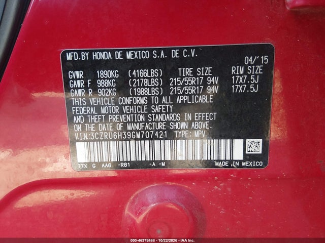 Продажа на аукционе авто 2016 Honda Hr-v Lx, vin: 3CZRU6H39GM707421, номер лота: 46379468
