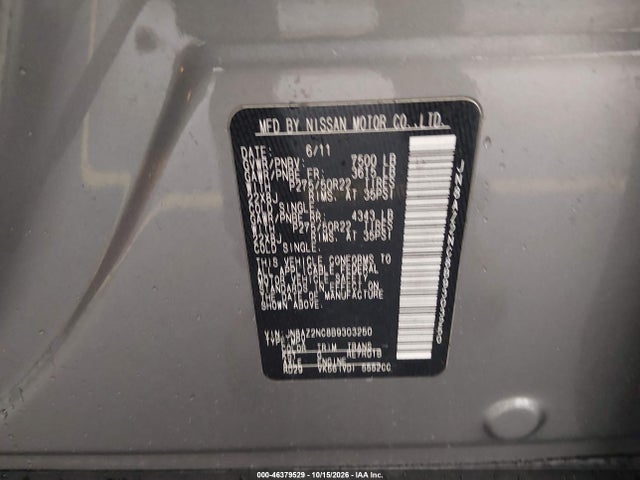 2011 Infiniti Qx56 მანქანა იყიდება აუქციონზე, vin: JN8AZ2NC8B9303250, აუქციონის ნომერი: 46379529