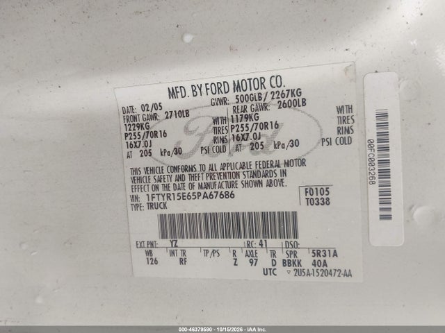 Aukcja sprzedaży 2005 Ford Ranger Edge/xl/xlt, vin: 1FTYR15E65PA67686, numer aukcji: 46379590