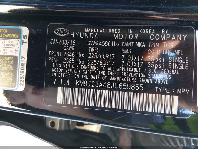 Продаж на аукціоні авто 2018 Hyundai Tucson Se, vin: KM8J23A48JU659855, номер лоту: 46379628