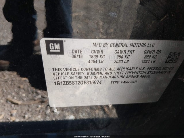 Aukcja sprzedaży 2016 Chevrolet Malibu Ls, vin: 1G1ZB5ST2GF316974, numer aukcji: 46379845