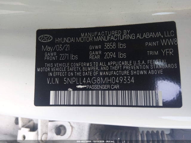 Продаж на аукціоні авто 2021 Hyundai Elantra Se, vin: 5NPLL4AG8MH049334, номер лоту: 46379884