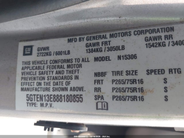 Продаж на аукціоні авто 2008 Hummer H3 Suv, vin: 5GTEN13E888180855, номер лоту: 46380072