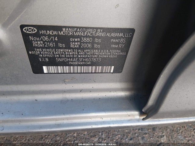 Aukcja sprzedaży 2015 Hyundai Elantra Se, vin: 5NPDH4AE3FH607873, numer aukcji: 46380175