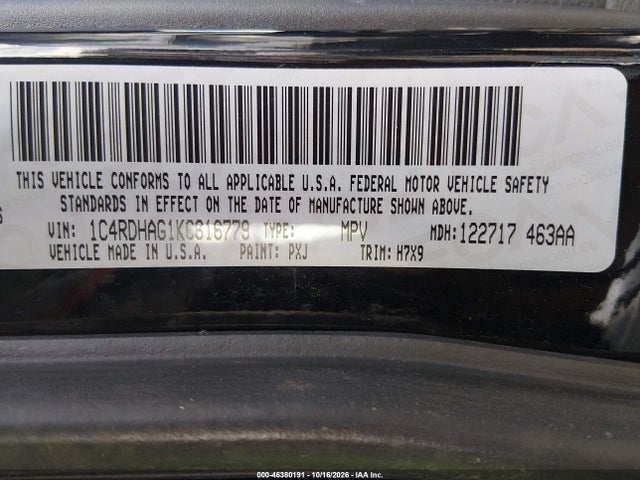 Продаж на аукціоні авто 2019 Dodge Durango Sxt Plus Rwd, vin: 1C4RDHAG1KC616779, номер лоту: 46380191