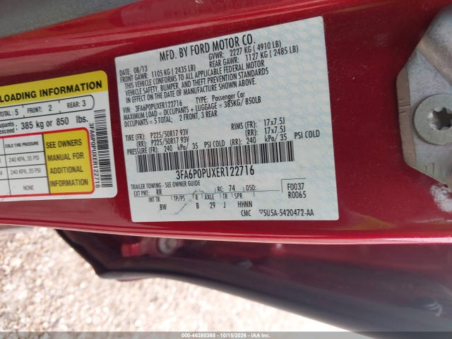 2014 Ford Fusion Energi Se Luxury მანქანა იყიდება აუქციონზე, vin: 3FA6P0PUXER122716, აუქციონის ნომერი: 46380368