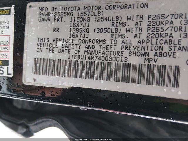 46380731 :رقم المزاد ، JTEBU14R740030013 vin ، 2004 Toyota 4runner Sr5 V6 مزاد بيع