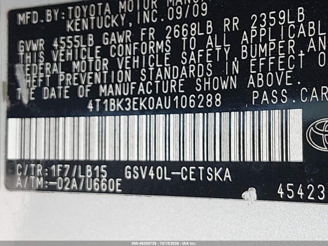 Aukcja sprzedaży 2010 Toyota Camry Se V6, vin: 4T1BK3EK0AU106288, numer aukcji: 46380739