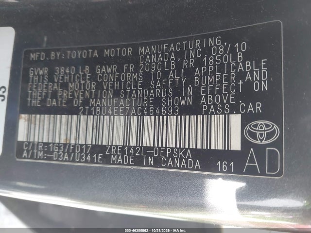 Продаж на аукціоні авто 2010 Toyota Corolla S, vin: 2T1BU4EE7AC464693, номер лоту: 46380862