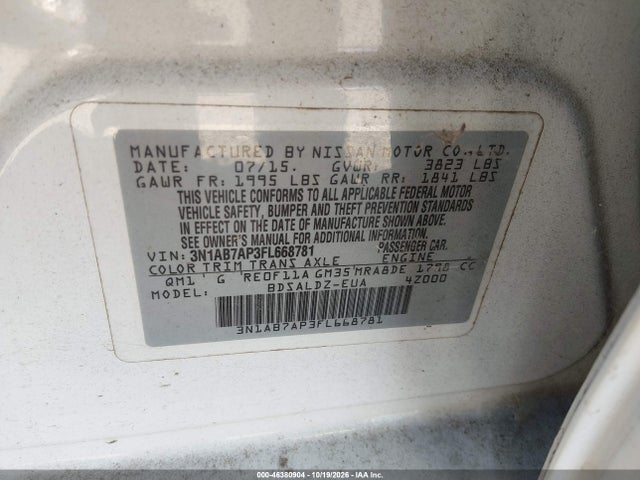 Продаж на аукціоні авто 2015 Nissan Sentra Sv, vin: 3N1AB7AP3FL668781, номер лоту: 46380904