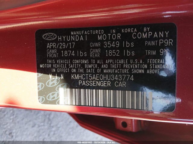 Hyundai ACCENT SE 2017 KMHCT5AE0HU343774 Image 9