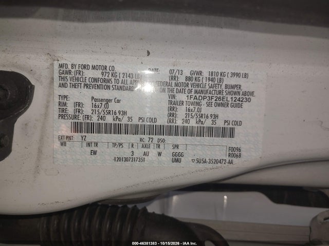 Ford FOCUS SE 2014 1FADP3F26EL124230 Image 9