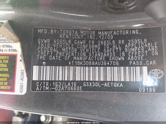Продажа на аукционе авто 2010 Toyota Avalon Xls, vin: 4T1BK3DB8AU364706, номер лота: 46381418