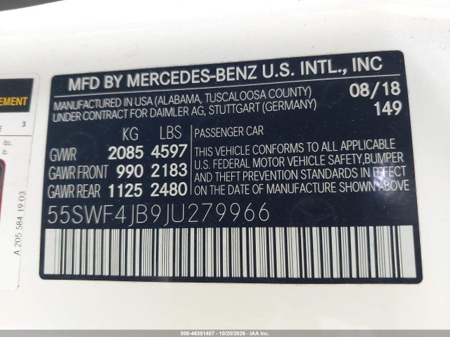 55SWF4JB9JU279966 Mercedes-Benz C 300