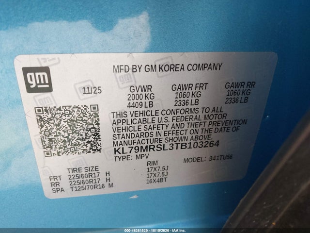 46381529 :رقم المزاد ، KL79MRSL3TB103264 vin ، 2026 Chevrolet Trailblazer Awd Lt مزاد بيع