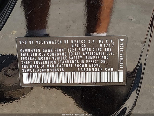 Продаж на аукціоні авто 2017 Volkswagen Jetta 1.8t Sel/1.8t Sel Premium, vin: 3VWL17AJ6HM366545, номер лоту: 46381679