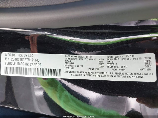 2026 Chrysler Pacifica Select მანქანა იყიდება აუქციონზე, vin: 2C4RC1BG2TR191445, აუქციონის ნომერი: 46381734
